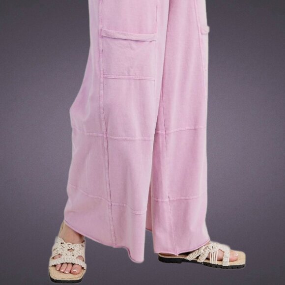 EASEL "Perfect Cargo Lux" Terry Knit Mineral Washed Flared Leg Raw Hems & Seams - Picture 13 of 14